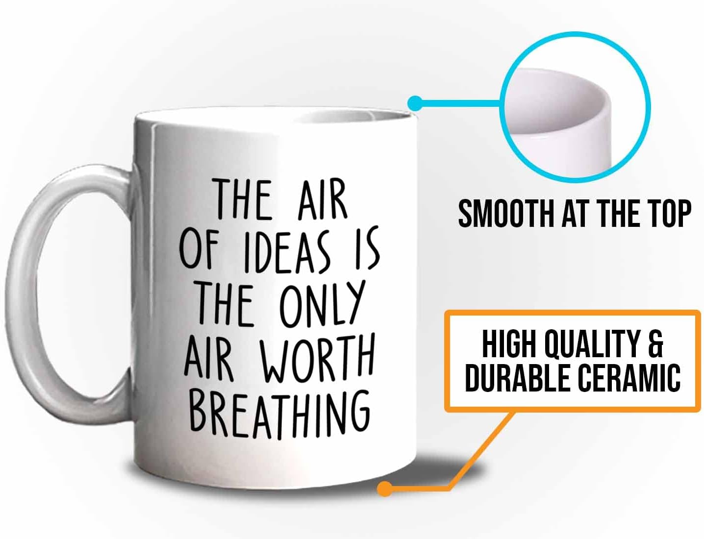 Bubble Hugs Writer Coffee Mug 11oz White - The air of ideas is the only air worth breathing - Reading Book Lover for Bookworm Bibliophile Librarians Author Readers Bookish