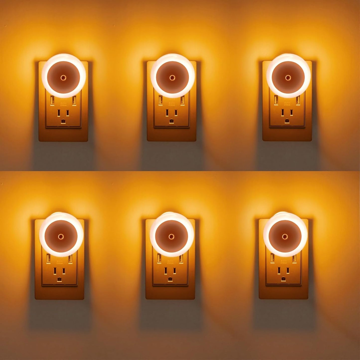 KINUR 6 Pack Amber Night Light, LED Night Lights Plug into Wall with Dusk to Dawn sensors, Plug in Night Lights for Kids Room, Bedroom, Bathroom, Baby Nursery,Stair Lights, Hallway Light