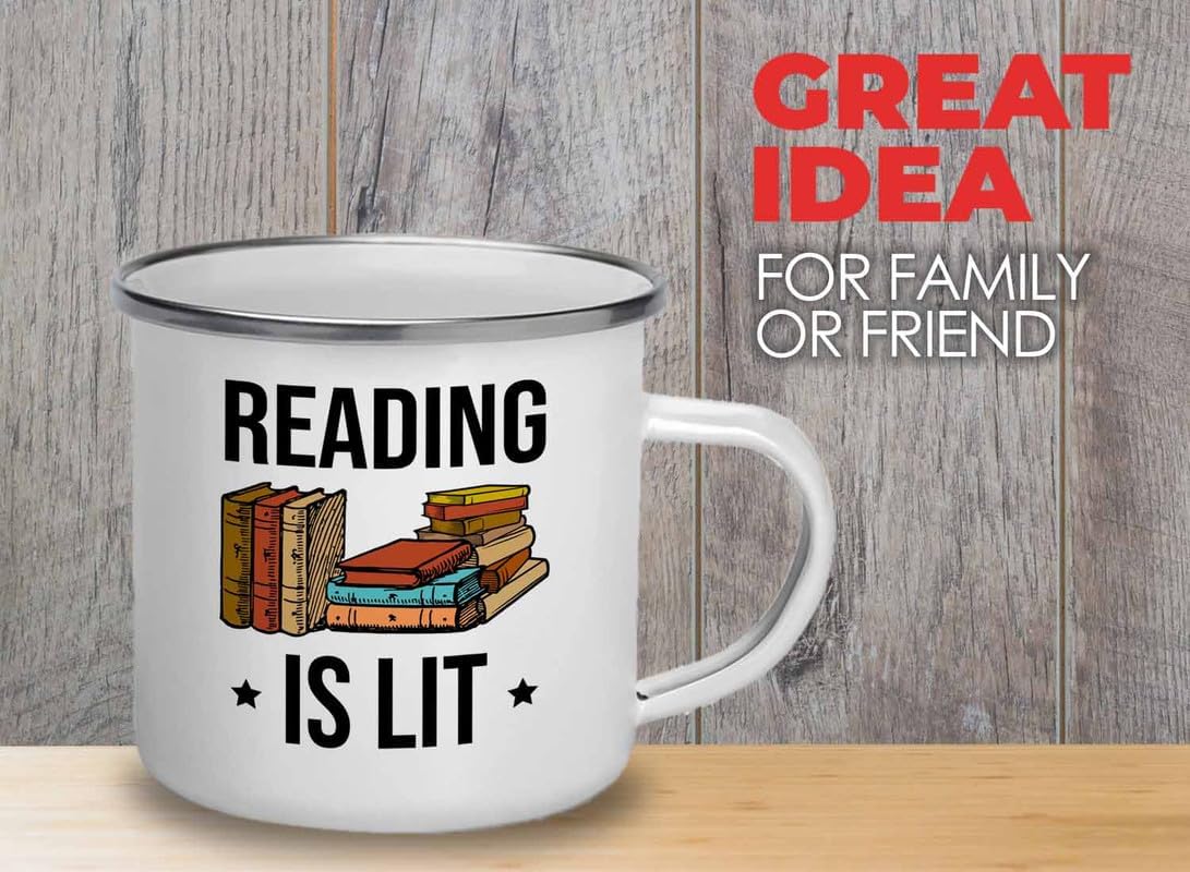Reading Bookworm Camper Mug 12oz - Reading is Lit - Reading Reader Book Worm I Know Things Book Addict Book Lover Bookish Novelist Librarian Writer