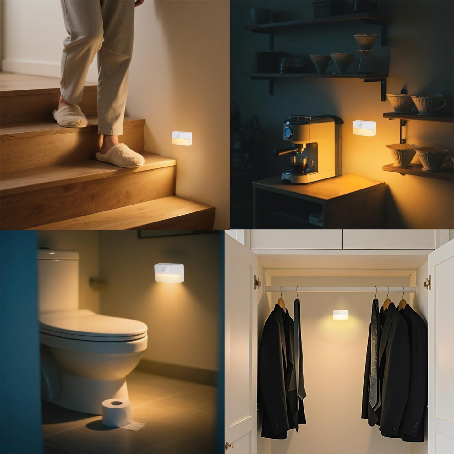 Motion Sensor Night Light Indoor, Rechargeable LED Stair Lights, Warm White Stick-On Wireless Closet Lights, Battery Operated Hallway, Cabinet, Bedroom, Kitchen Lamp