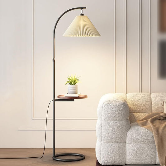 Nordic Cream Style Floor Lamp with Tray Adjustable Height Standing Reading Light Rust-Proof Iron Tall Lights Corner Decoration Vertical Lamp E27 Base Floor Lamps for Bedroom Living Room