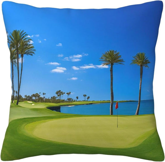All-Season Square Pillow Covers 18"X18", Golf Course Sea, Decorative Throw Pillow Covers for Sofa Bed Couch, Hidden Zipper Cushion Cover, Square Lumbar & Accent Pillowcases for Home Decor