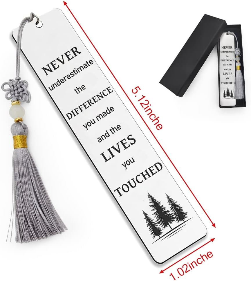 Ptzizi Inspirational Metal Engraved Bookmark with Tassel, Thank You Bookmark Clip for Women Men Friends Teachers Coworker Boss Book Lovers Retirement Graduation Christmas Birthday Gifts
