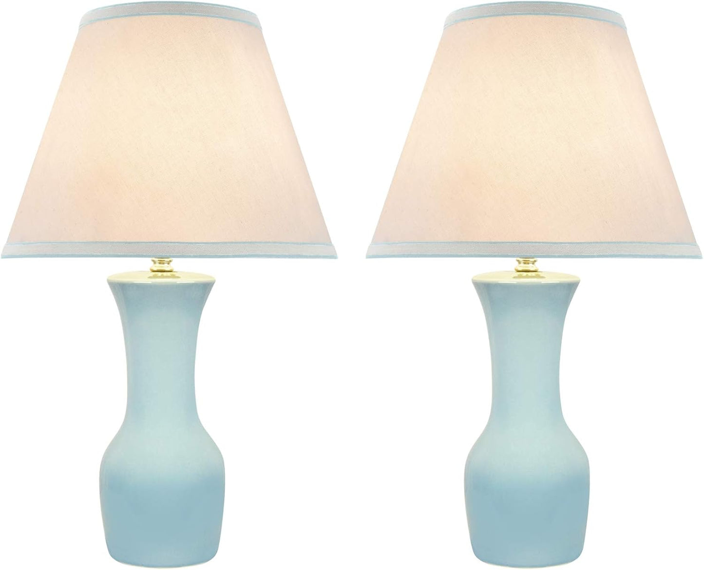Aspen Creative 40208-32, Two Pack, 21" High Transitional Ceramic Table, Hardback Empire Shaped Lamp Shade in Off White, 12.5" Wide, Light Blue