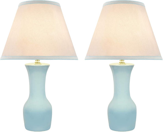 Aspen Creative 40208-32, Two Pack, 21" High Transitional Ceramic Table, Hardback Empire Shaped Lamp Shade in Off White, 12.5" Wide, Light Blue