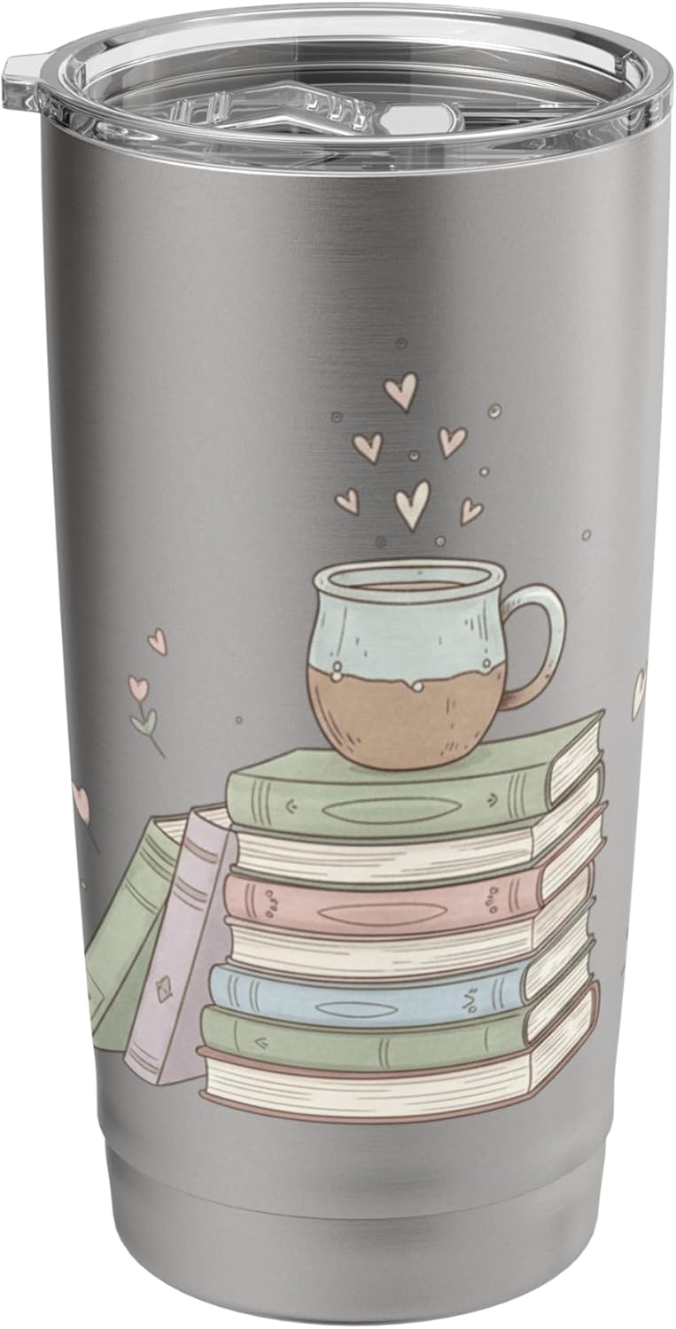 Book Lover Coffee Stack Pastel Cozy Reading Stainless Steel Insulated Tumbler
