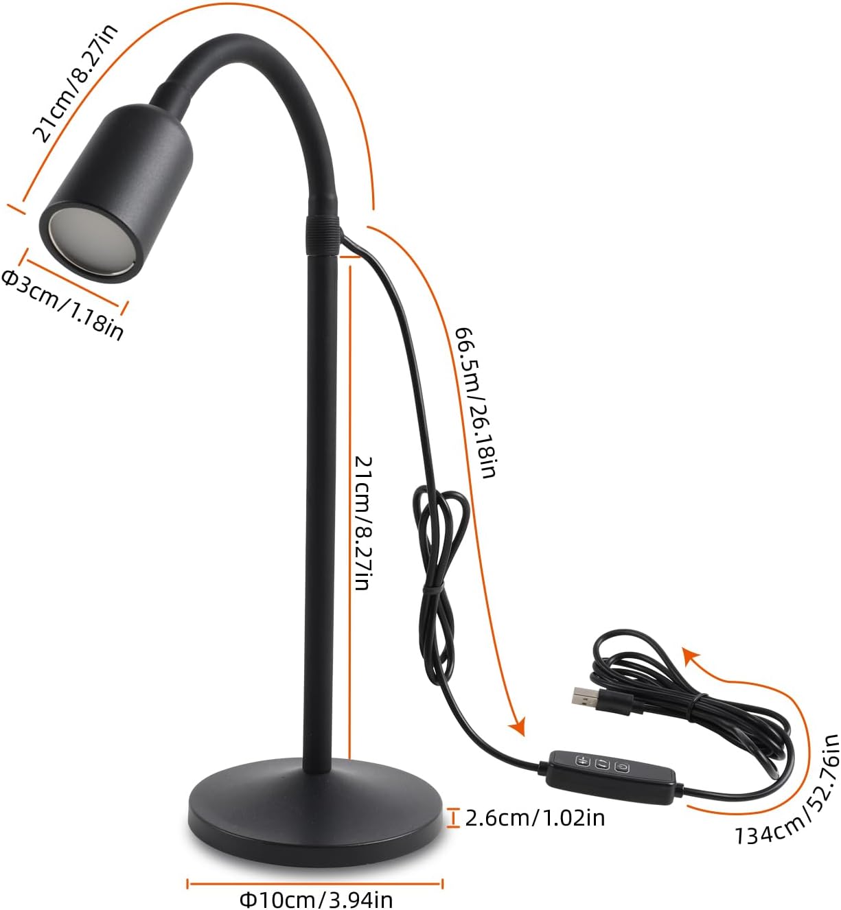 DAMI Dimmable LED Desk Lamp USB Powered, 3 Color Modes Flexible Gooseneck Reading Light, Eye-Caring Small Table Lamp for Home Office Study Bedroom Dorm Bedside - Black