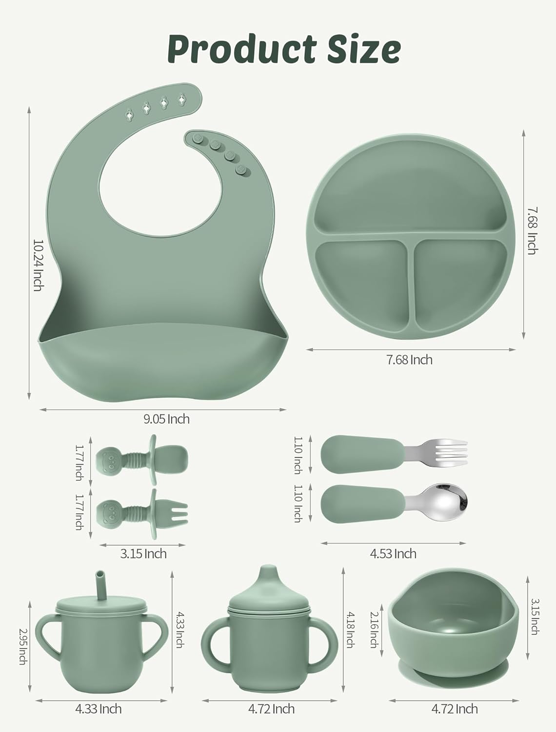 Silicone Baby Feeding Set, 18PCS Baby Led Weaning Supplies, Eating Essentials Utensils with Suction Plate and Bowl, Adjustable Silicone Bib, for 6+ Months (Pink+Green)