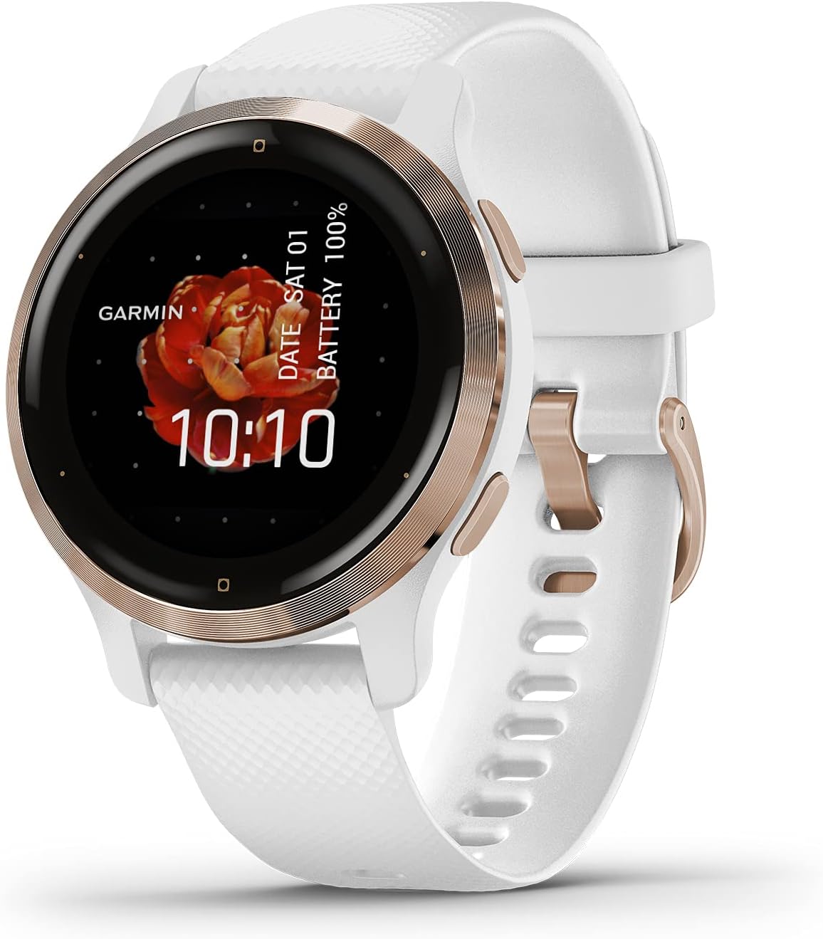 Garmin Venu 2S, Smaller-Sized GPS Smartwatch with Advanced Health Monitoring and Fitness Features, Rose Gold Bezel with White Case and Silicone Band, (010-02429-03)