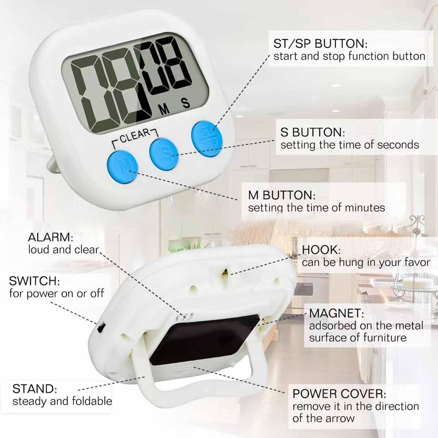 6 Pack Large Screen Digital Kitchen Timer, Magnetic Timer, Big Digits Loud Alarm, Count Up/Down, ON/Off Switch, Teachers, Classroom, Cooking, Baking