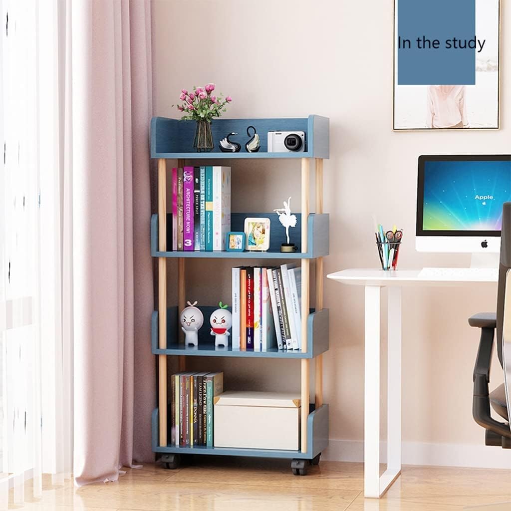 Modern Open Bookshelf with Wheels, Free Standing Wooden Bookcase, Multifunctional Storage Organizer, Stylish Display Shelf for Home & Office, Space-Saving Design