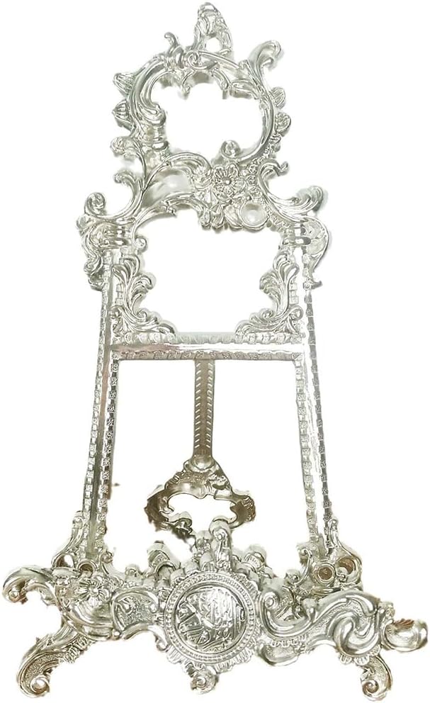 Metal Cookbook Holder Stand, Vintage Ornamental Recipe Book Easel & Plate Display for Books, Bible, Platters, Picture Frames, Tabletop Decor, Silver