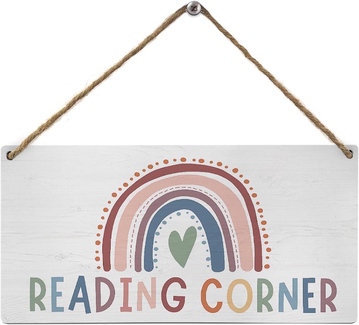 Mtrgdn Reading Corner Decor for Classroom,Boho Rainbow Classroom Wall Decor,Reading Nook Reading Corner Wall Hanging Sign for Homeschool Library Nursery Kids Room,12x6 Inch