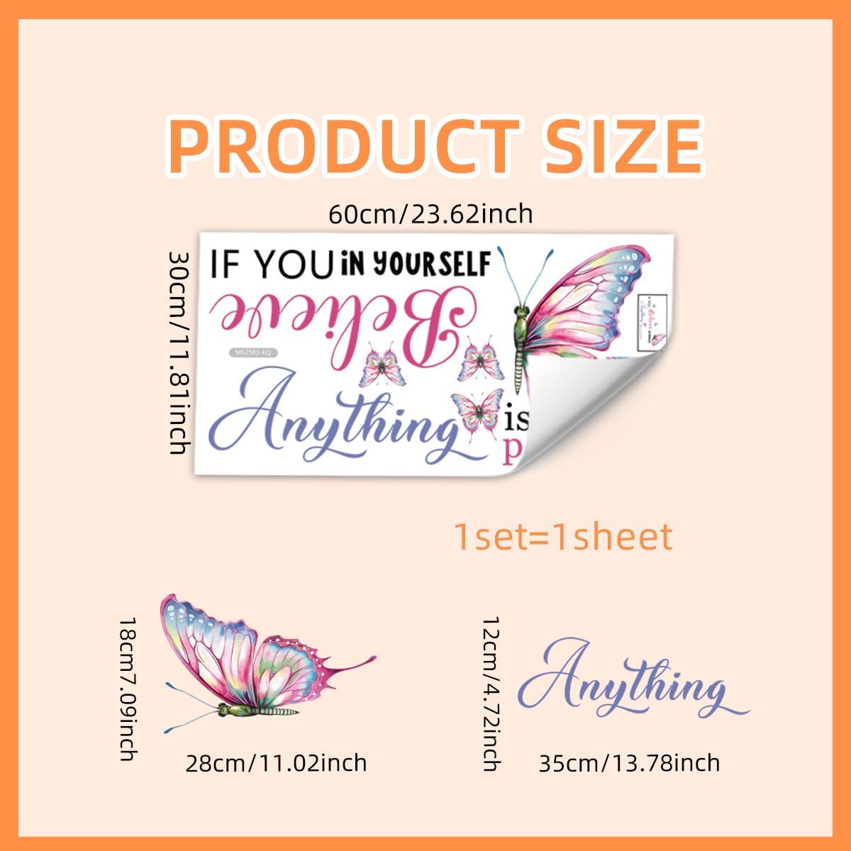 Believe in Yourself Positive Quotes Inspirational Wall Decals for Girls Bedroom Removable Colorful Office Decor for Women Vinyl Motivational Stickers Peel and Stick with Butterfly Art Murals