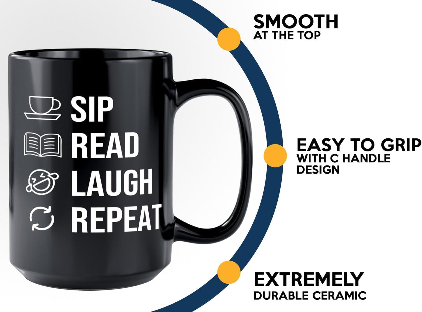 Book Lover Coffee Mug 15oz Black -SIP Read Laugh - Bookworm Literature Library Book Lover Reader Booked Editor Intellectual Studious