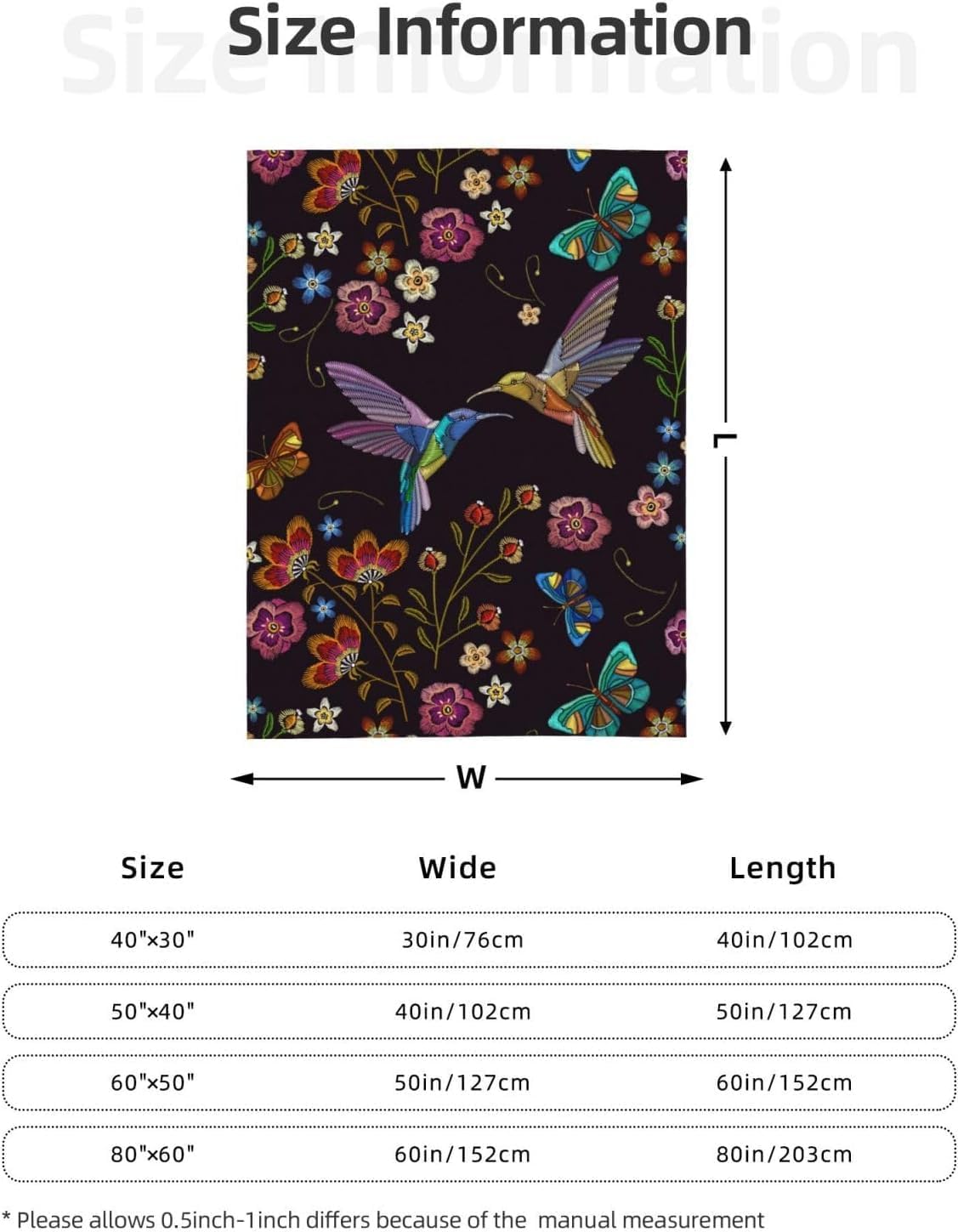 Hummingbird Bird Fleece Throw Blanket Ultra Soft Cozy Blooming Flowers Decorative Flannel Blanket All Season for Home Couch Bed Chair Travel 60x50in