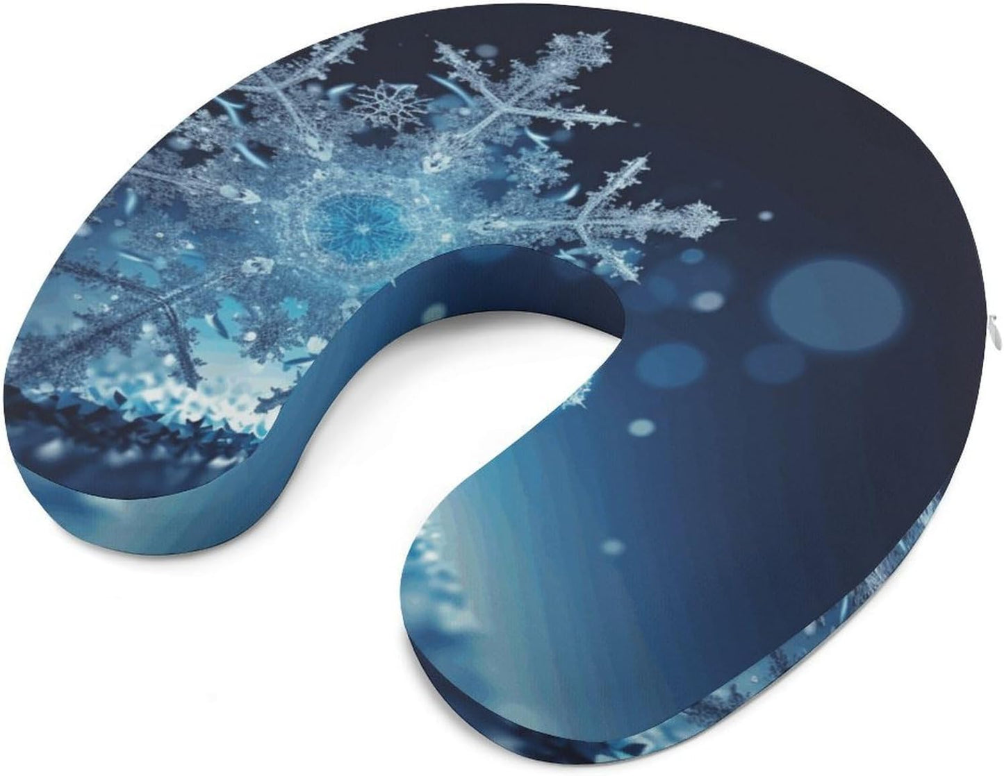 Blue Christmas Snowflake Neck Pillow Memory Foam U Shaped Pillows Portable Pillows for Shoulder Travel Head Support Pillow with Concealed Zipper for Airplane Car Home Office
