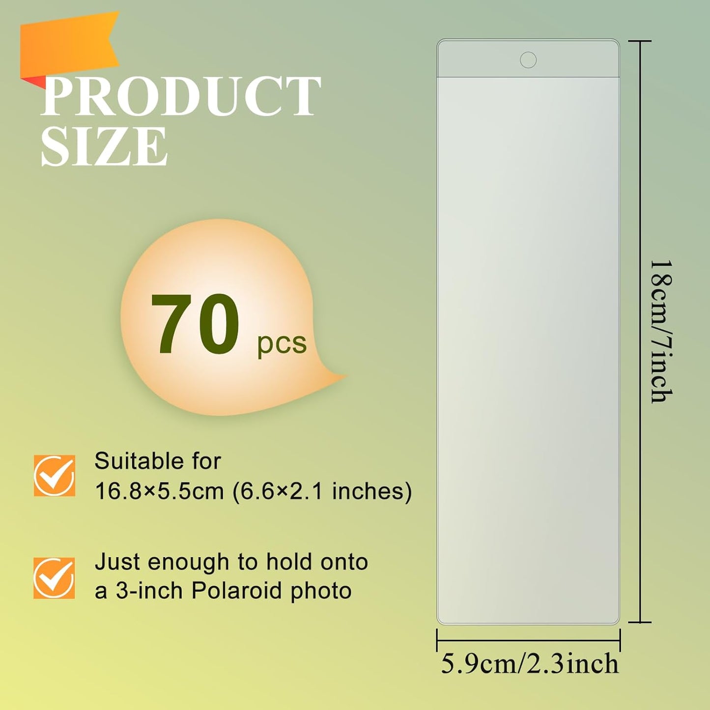 70 PCS Bookmark Sleeves Clear Bookmark Sleeves 7x2.3 inch Blank Bookmark Holder with Hole for Wedding Valentine’s Party Favor Decoration
