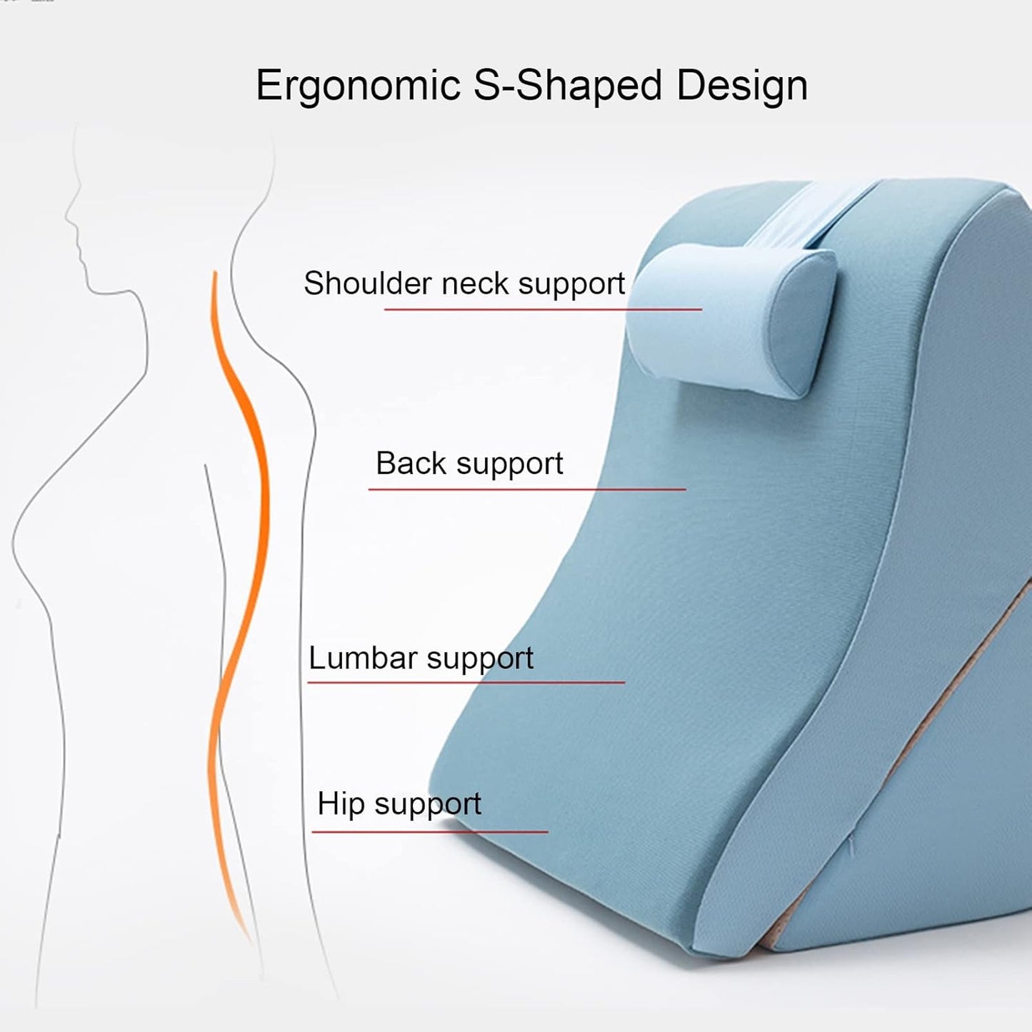 Triangle Memory Foam Pillow High-Density Leg Elevation Wedge Cushion Used for Relieves Leg Pain Knee Pain Washable Cover (Colour: Blue Size: 60 x 50 x 30 cm)