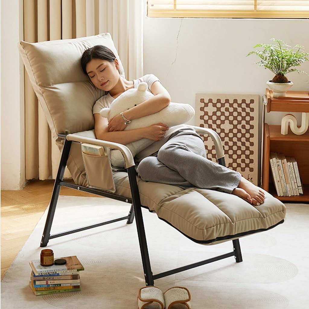 Recliner Lunch Break Lazy Chairs Armchair Adjustable Back and Footrest,Reading Chair Computer Chair Ergonomic Lounge Chair Reclining Sofa Chair(White)