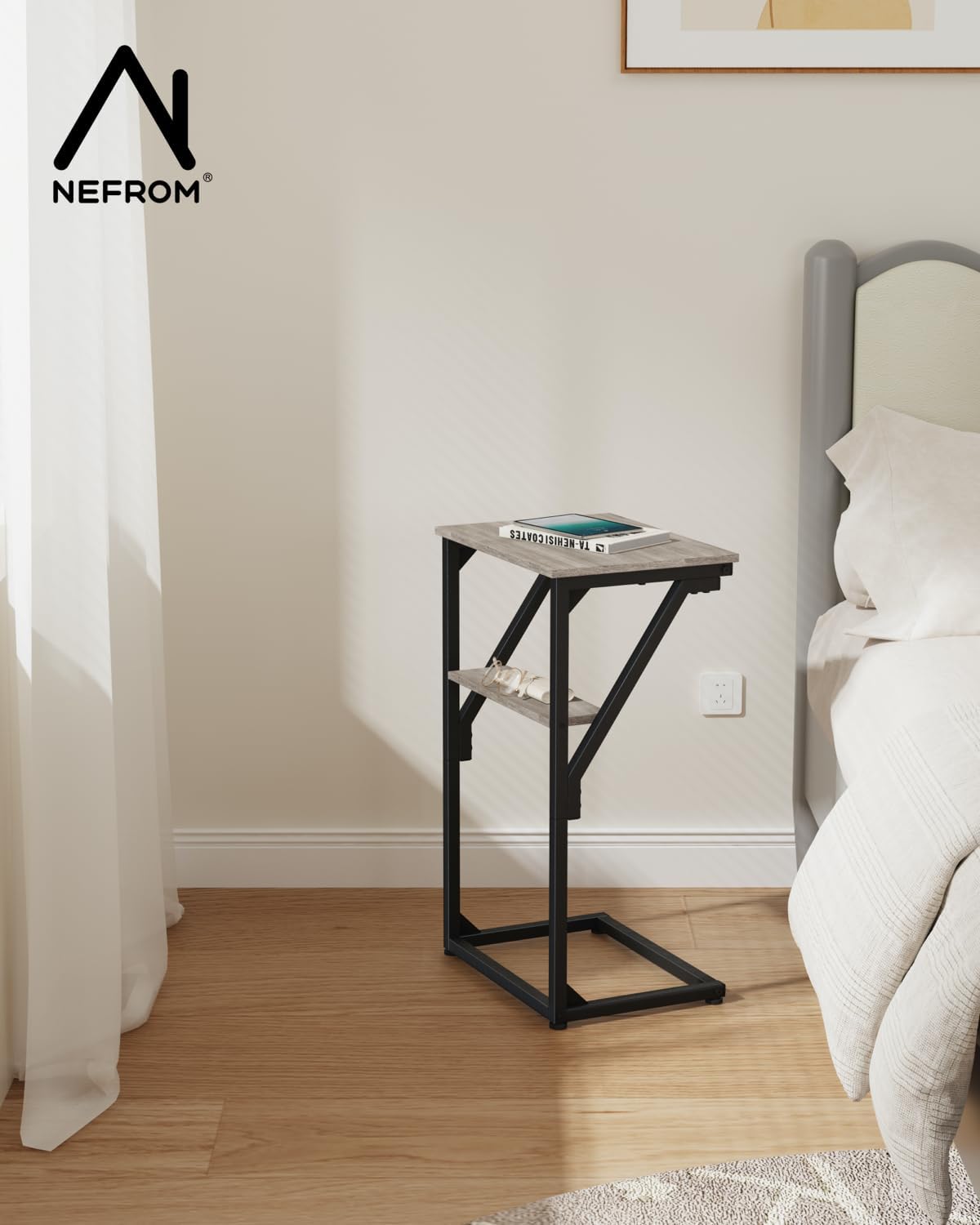 C-Shaped End Table, Small Couch Side Table, Sofa TV Tray Table for Living Room, Bedroom, Bedside ET-D-GYW1