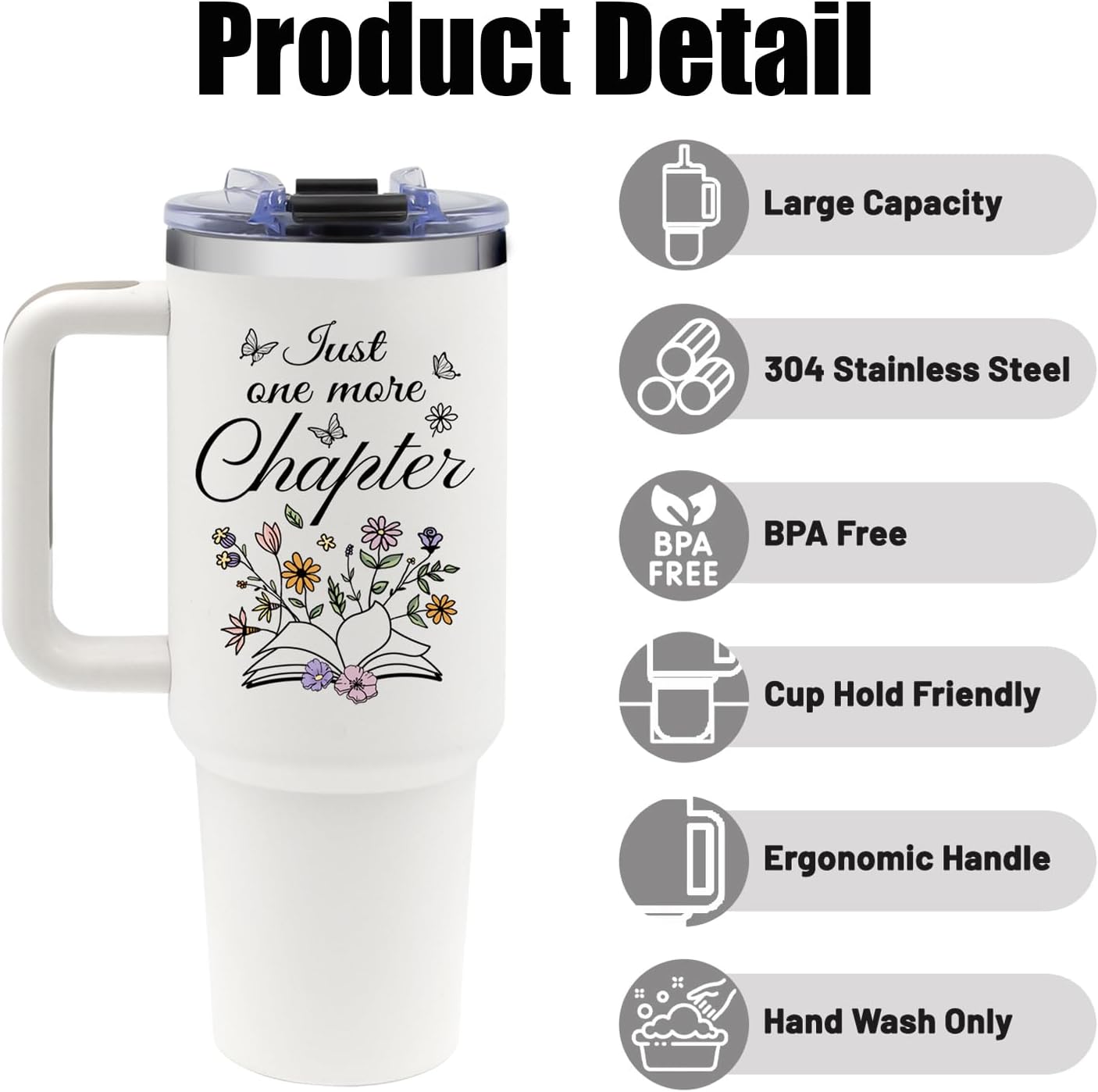 Gifts for Book Lovers Women, Book Lover Tumbler with Handle - 40oz Stainless Steel Travel Mug Insulated Coffee Cup, Bookish Bookworm Gift - Literary Librarian Gift - Reading Gifts for Readers Woman