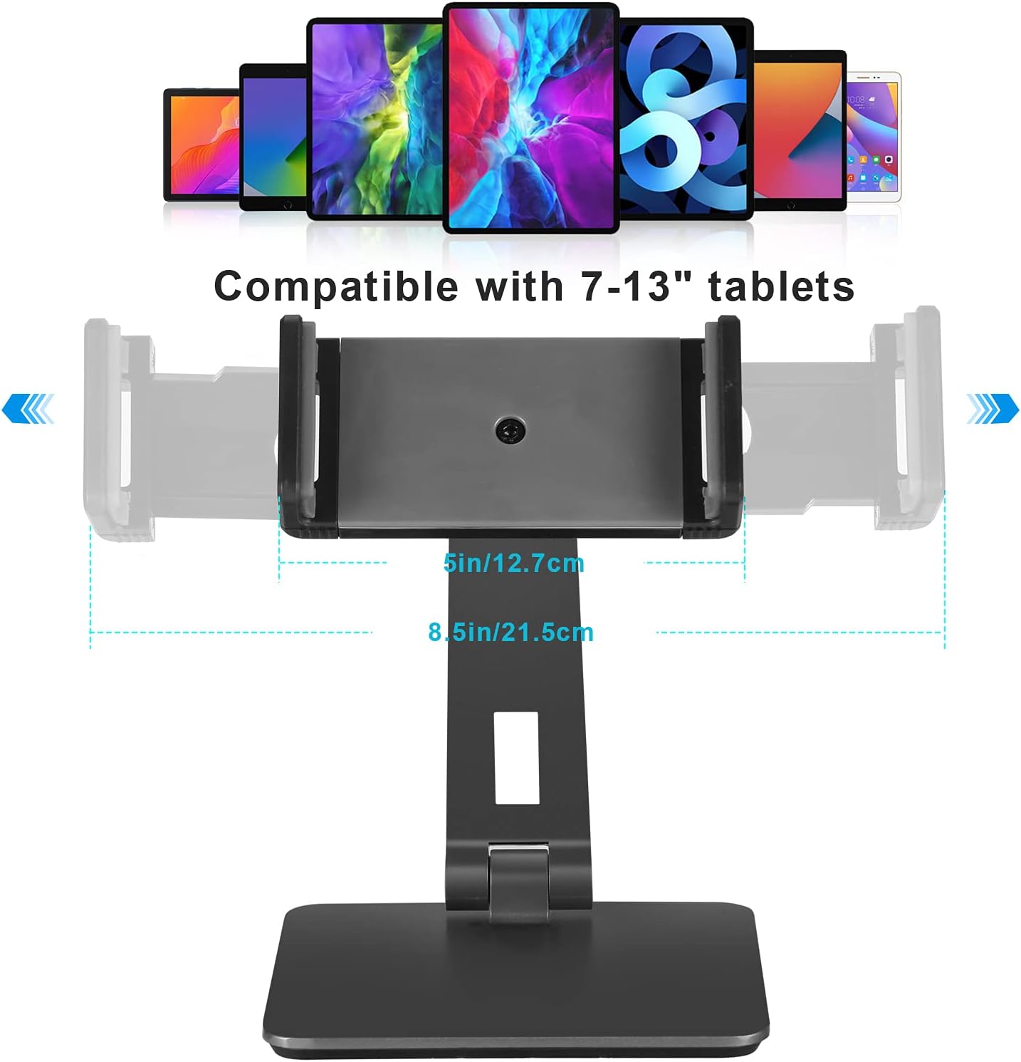 Tablet Stand Adjustable & Foldable, 360° Swivel Heavy Aluminum Tablet Holder for Desk, Compatible with iPad Pro/Air/Mini, Galaxy Tab, Surface Pro, Kindle Fire (7-13") (Dark Gray)