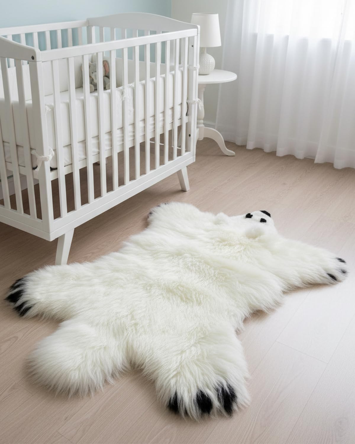 Gracefur Polar Bear Rug for Nursery - Fluffy Shaggy Sheepskin Rug for Kids Bedroom - Cute Soft Bear Animal Shaped Rug for Girls Boys Toddlers Decor