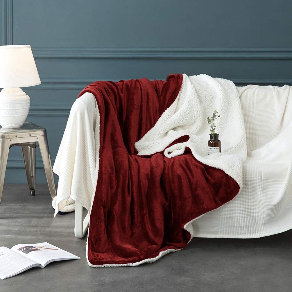 LBRO2M Sherpa Fleece Bed Blanket King Size Super Soft Fuzzy Plush Warm Cozy Fluffy Microfiber Couch Throw Velvet Double Reversible Blankets,Red