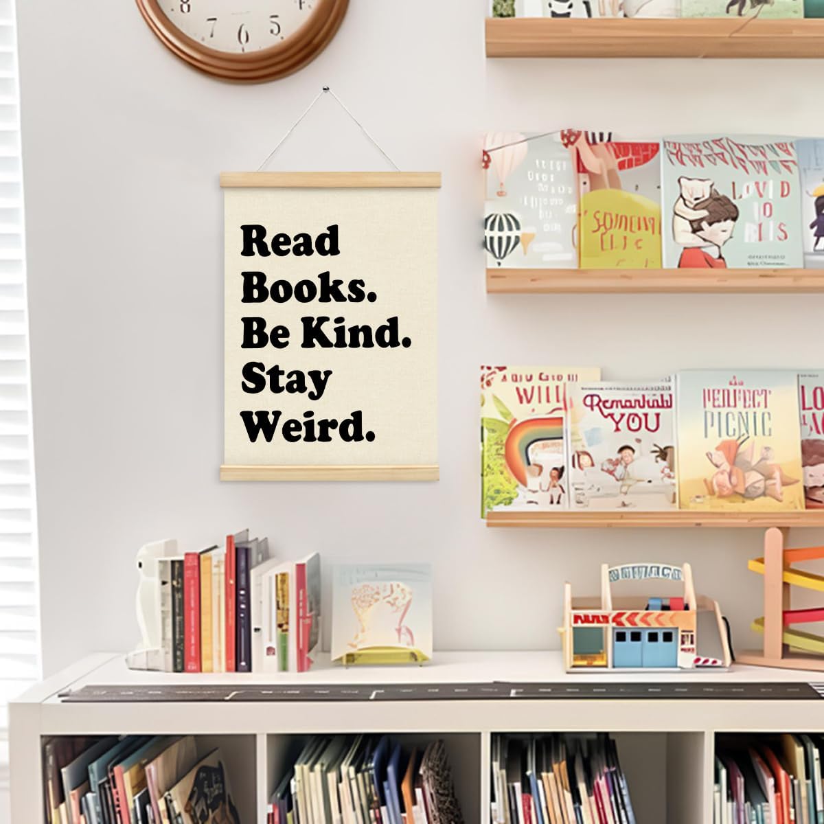 Wheatwin Reading Corner Decor for Classroom, Read Wall Art with Wooden Poster Hanger, Reading Nook Kids Room Classroom Playroom Wall Decor, 12x16 Inch