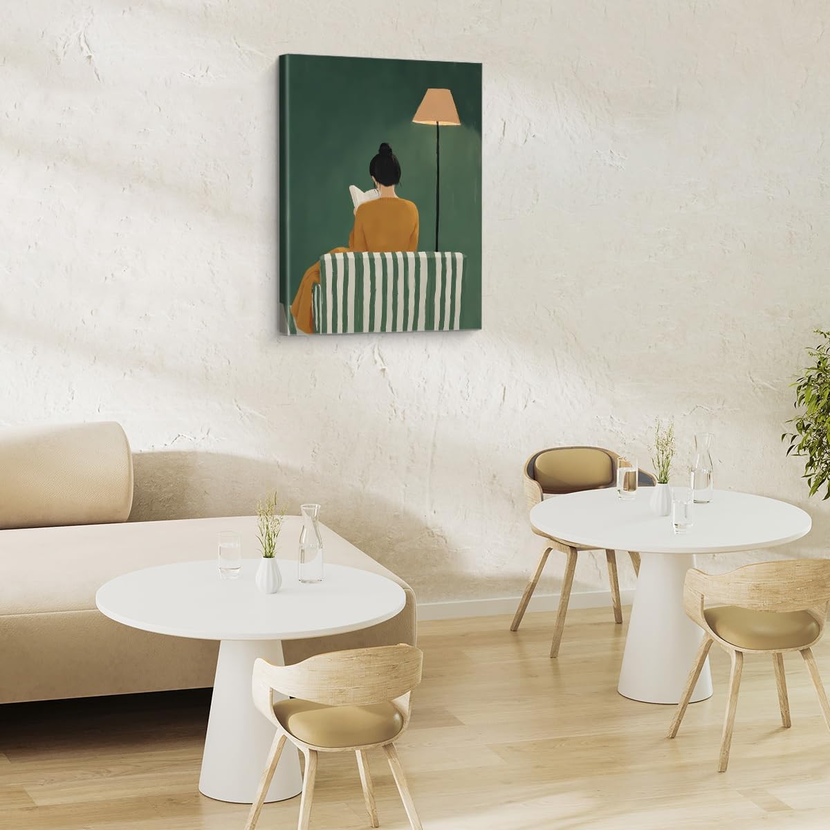 Modern Reading Wall Art Print - Minimalist Reading Woman Painting Artwork - Modern Wall Decor for Home Living Room Study Room 8x10 Canvas Framed