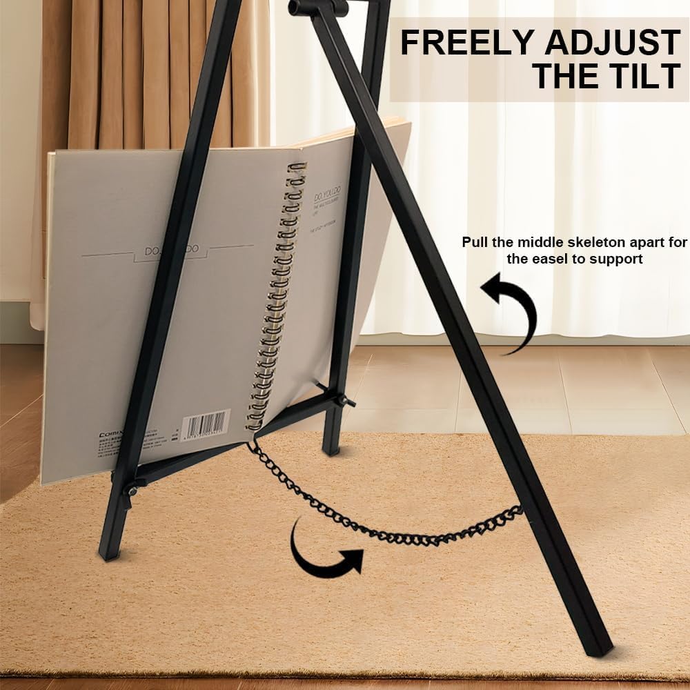 Metal Easel Stand, 16.5" x 8.7" x 4.3" Modern Metal Tripod Plate Stand with Chain Support, Table Top Easel Stand for Mirror, Wedding Display Picture, Board, Platter, Book, Photo(Black)