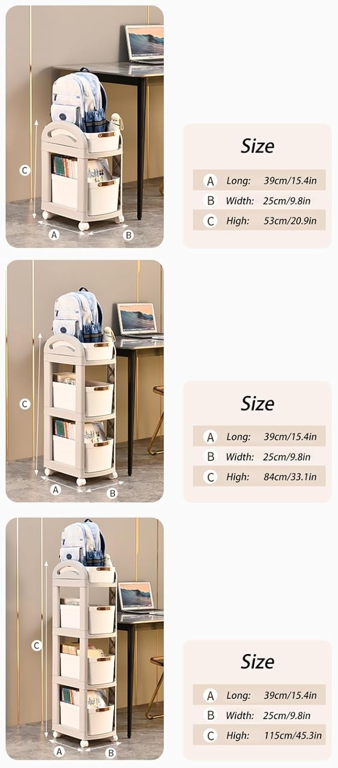 Mobile Bookshelf with Wheels Bookshelf with Wheels 3 Tier Modern Narrow Bookcase Removable Movable Unique Bookcase Small Bookshelf for Small Spaces Living Room Bedroom Study (Size : Two floors)