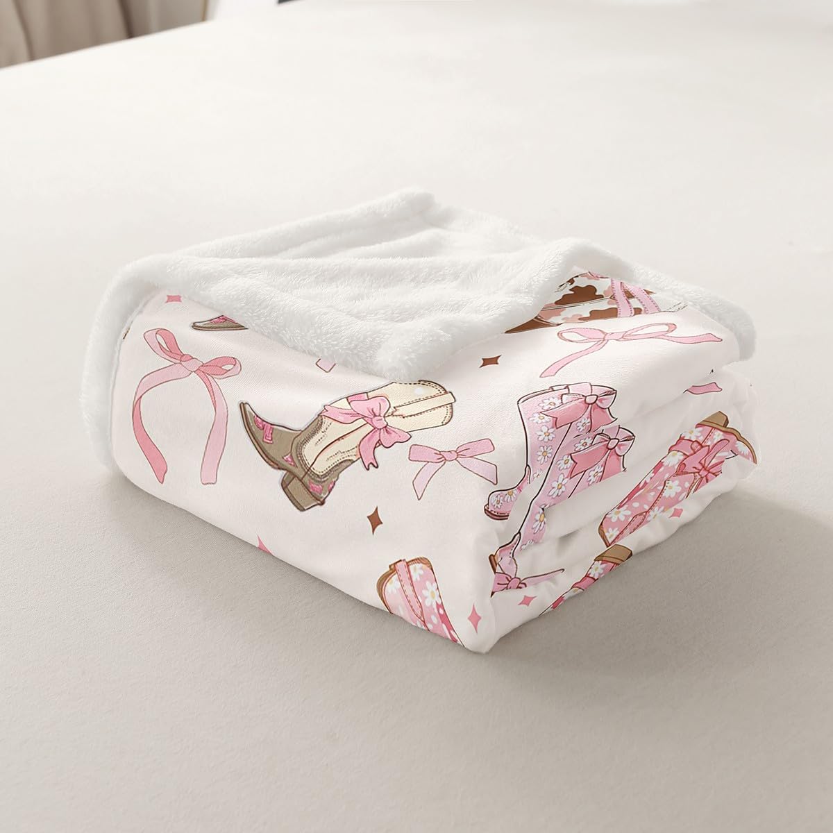 Feelyou Pink Bow Fleece Throw Blanket Baby 30"x40" Kids Cute Bowknot Plush Blanket for Boys Teens Girls Bow Sherpa Blanket Breathable Western Boots Fuzzy Blanket Bow