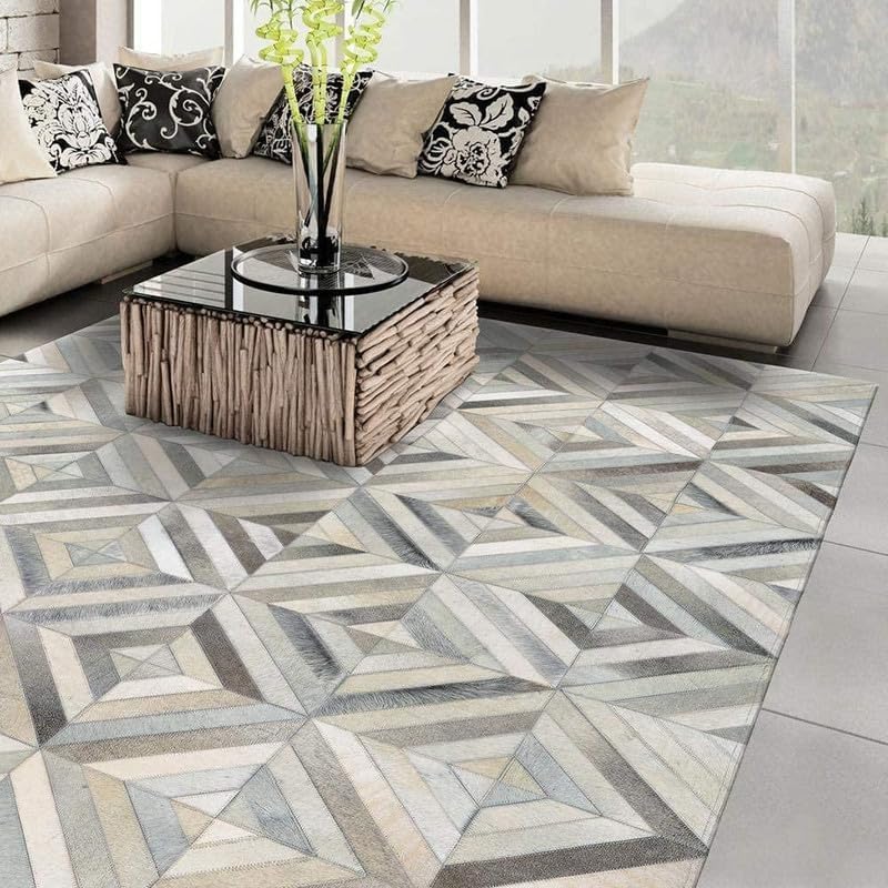 Luxury Leather Patchwork Rug – Premium Handmade Cowhide Carpet for Modern Home Interiors – Durable & Soft Area Rug for Bedroom, Dining Room (2.5x4 ft)