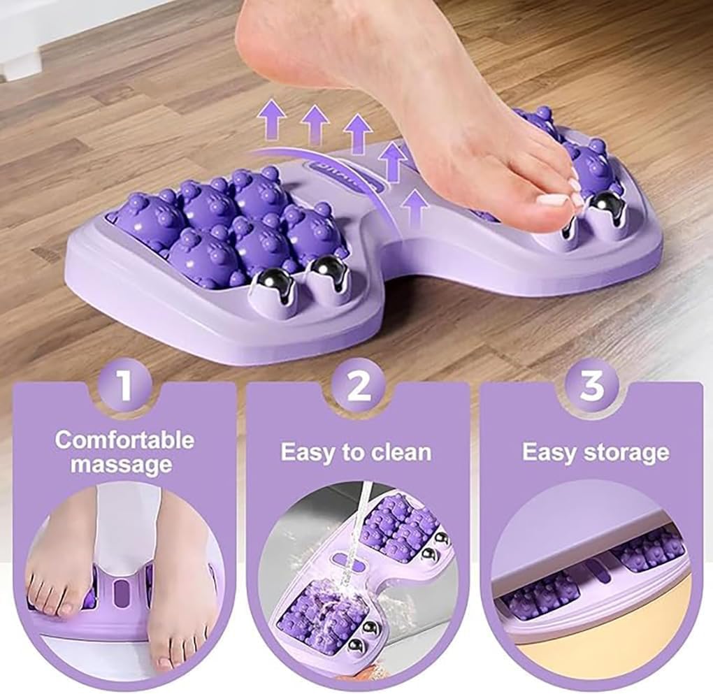 Portable Dual Foot Massage Roller, Foot Massage Roller with Magnetic Pressure Points, Tight Muscles & Sore Feet and Improved Circulation, for Home and Office Use (Purple)