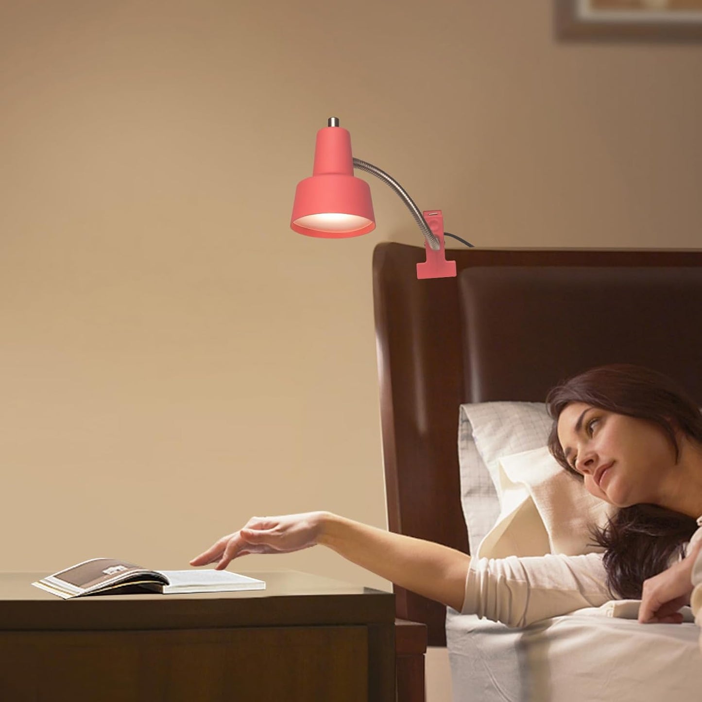 HonoDing Energetic Clip on Lamp for Bed, Non-Dimmable Reading Light for Bed and Desk, 4000K Cool White, 3.5W 240 LM Flexible Gooseneck lamp, Eye Protection (Pink)
