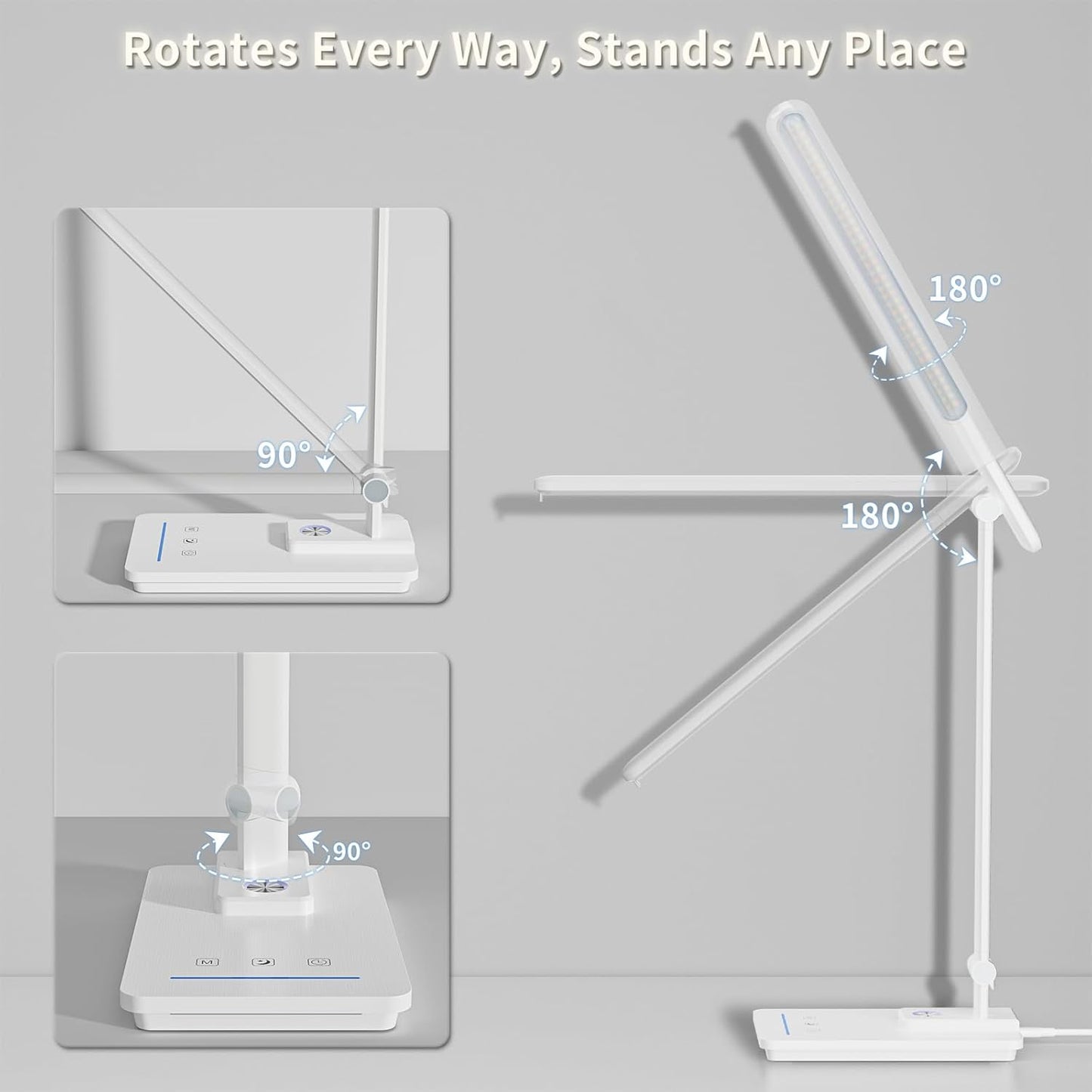 ELECTRI LED Desk Lamp, Touch Desk Light with USB Port, 5 Color & Stepless Dimming, 360° Rotatable ＆ Foldable, Reading Lamp for Table Study Work Office Nail Craft Puzzle(with Adapter) (White)