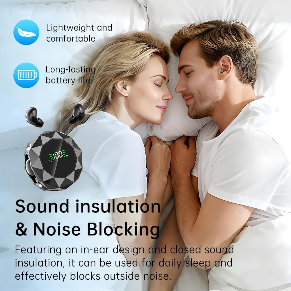 Wireless Earbuds,Invisible Sleep Headphones, Bluetooth 6.0 Headphones with ENC Noise Cancelling,Ultra Small Lightweight Half in-Ear Headphones for Sleeping, Workouts, Music-White
