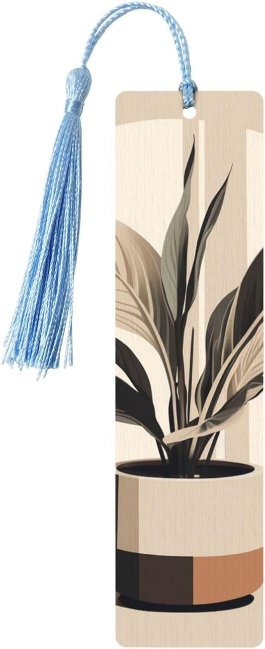 Simple Plant Bookmarks Gifts for Women Men, Wooden Bookmarks for Book Lovers, Vintage Book Marks Ornaments with Tassel, Unique Personalized Reading Page Markers Sky Blue