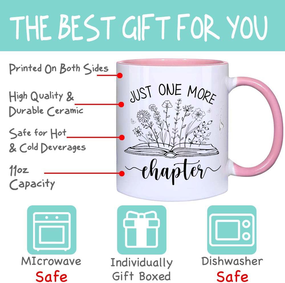 Just one more Chapter Book Lovers Mug Gifts for Women - Cute Book Birthday Gifts for Bookish Bookworms Readers Librarian Books Nerd Friends