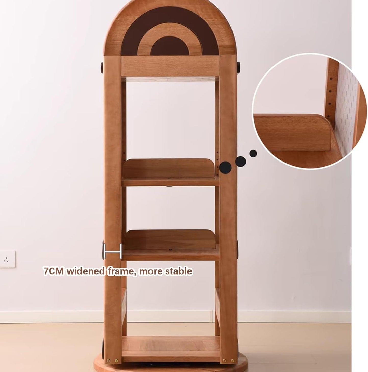 Rotating Bookshelf, Corner Shelf, Corner Bookshelf with Pegboard, Made of Solid Wood, Suitable for Children's Rooms, Study Rooms, Bedrooms, and Bookcases