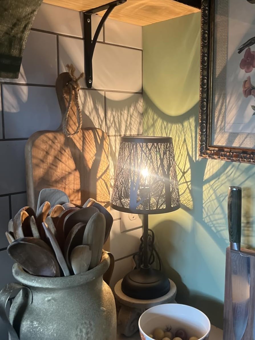 3 Level Dimmable Touch Table Lamp, Black Metal Tree Pattern Shadow Lamp, Small Bedside Night Light for Kids, Vintage Accent Decor Lamp Halloween Indoor Mood Lighting Bedroom Living Room Small Spaces