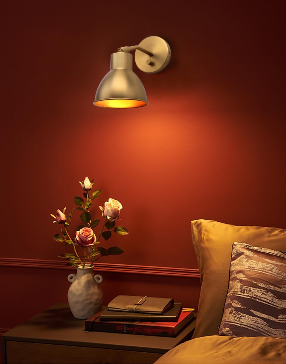 Yosoan Indoor Reading Wall Sconce with On Off Switch, 1-Light Brass Modern Vintage Industrial with 340 Degree Angle Wall Mount Lamp Fixture, 5.7" Black Bowl Metal Shade Bedside Vanity Bunk(Antique)