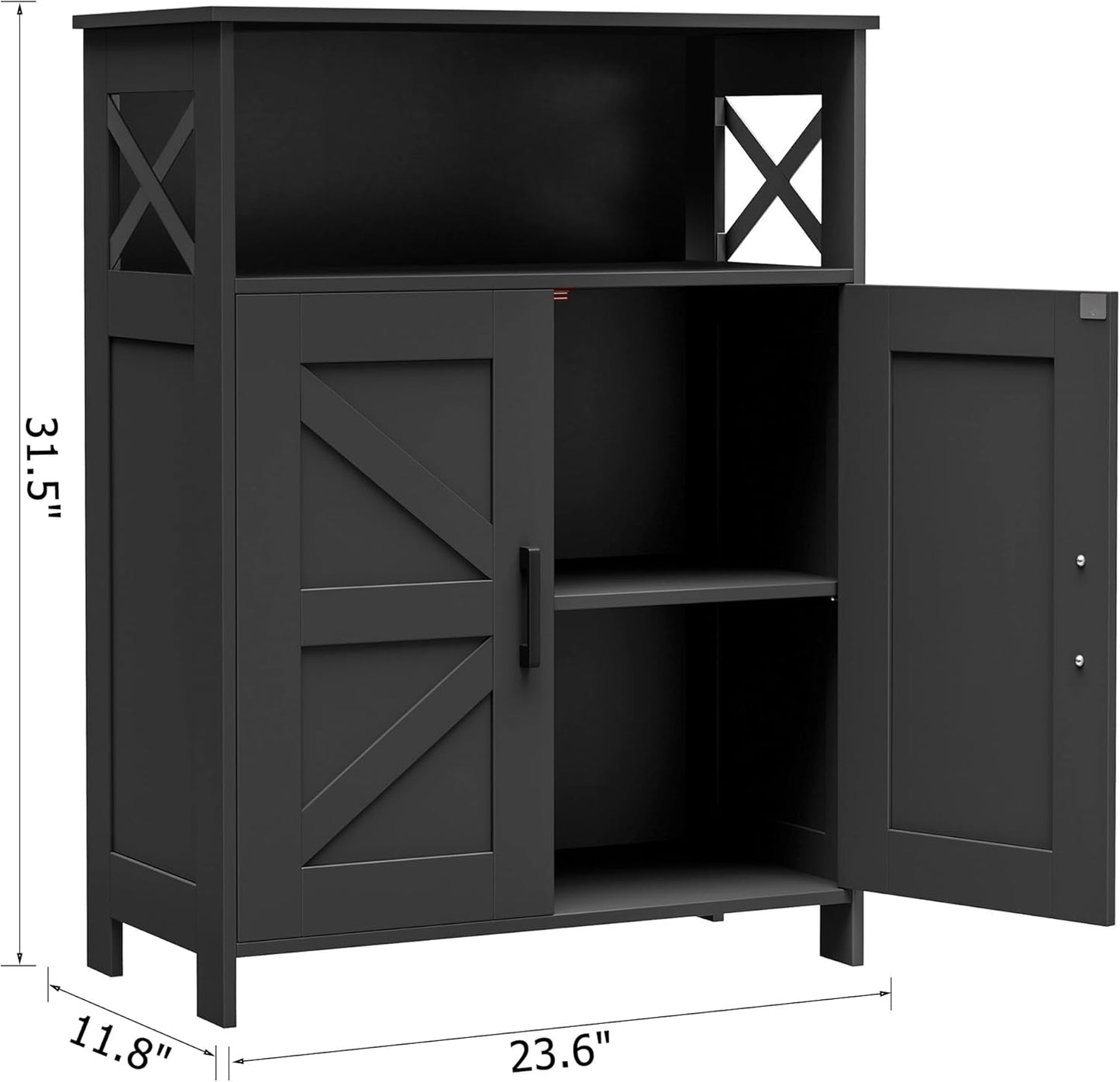 Homhedy Farmhouse Bathroom Storage Cabinet with 2 Doors, Toilet Paper Cabinet with Adjustable Shelves, Small Bathroom Cabinet for Kitchen/Laundry/Living Room, 11.8 x 23.6 x 31.5 Inches, Black