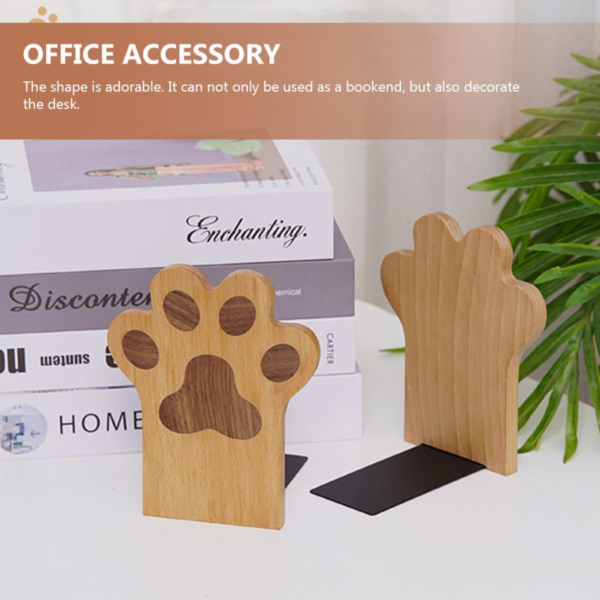 PRETYZOOM 2pcs Solid Beech Wood Bookends with Cat Paw Design, Desktop Book Support for Students, Office Accessory and File Organizer, Non-Slip Book Stoppers for Home and Study Desk