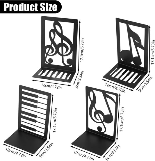 3 Pairs Book Ends Metal Bookends for Shelves, Decorative Bookends for Heavy Books Non-Skid Musical Note Bookshelf Holder, Book Stopper Bookshelf Decor for Family, Office and School