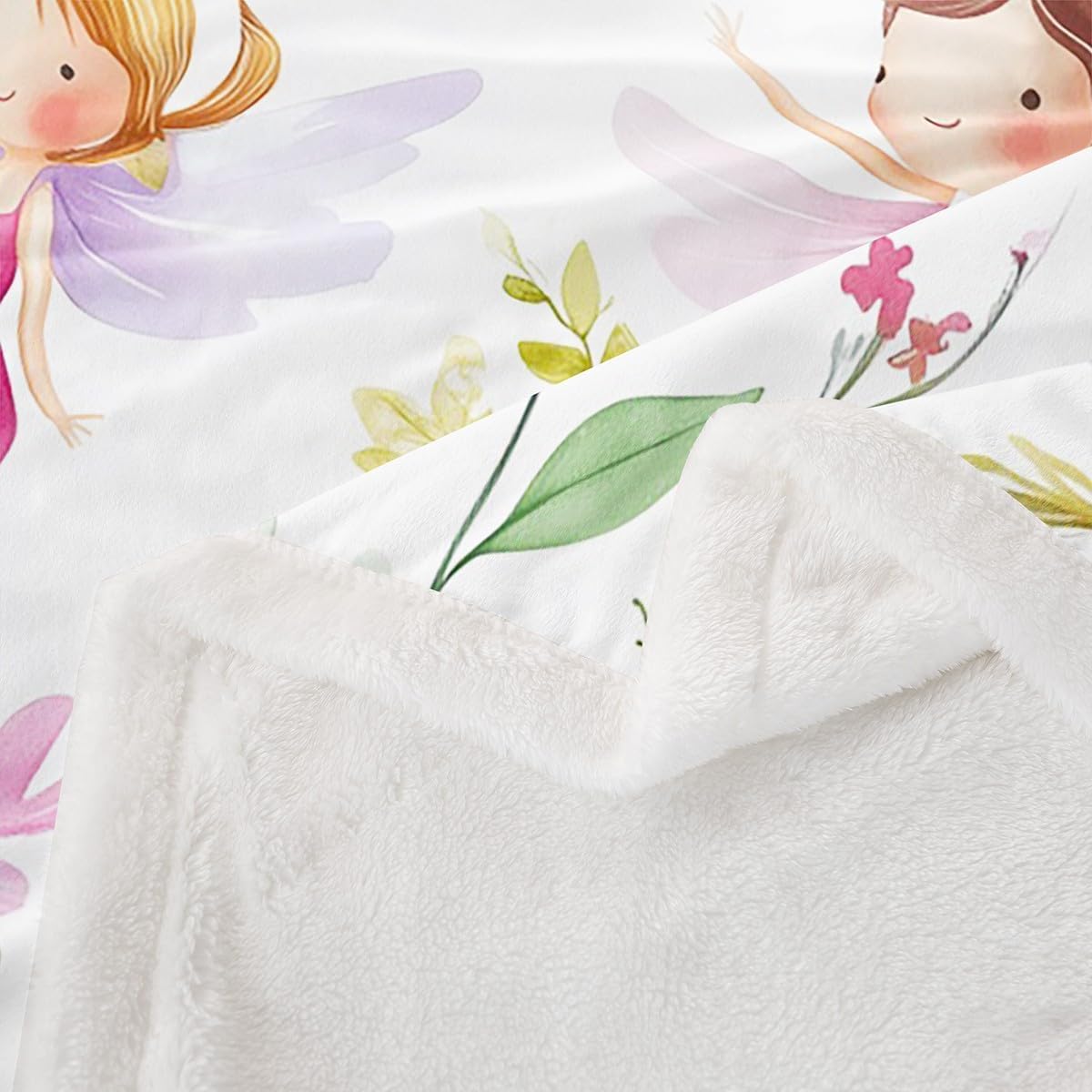 Feelyou Cute Pink Fairy Fleece Throw Blanket Twin 60"x80" Kids Cartoon Fairy Plush Sherpa Blanket Fuzzy for Boys Girls Teens Floral Flower Print for Bed Couch Chair Breathable Magic Room Decor