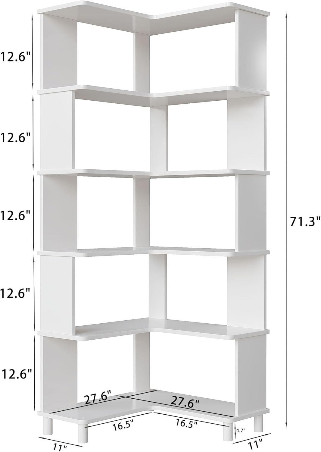 Corner Bookshelf, Multi-Layer Display Shelf, Corner Cube Toy for Small Space, Book Storage, Wooden Cube Corner Bookshelf for Game Room, Bedroom, Living Room, White