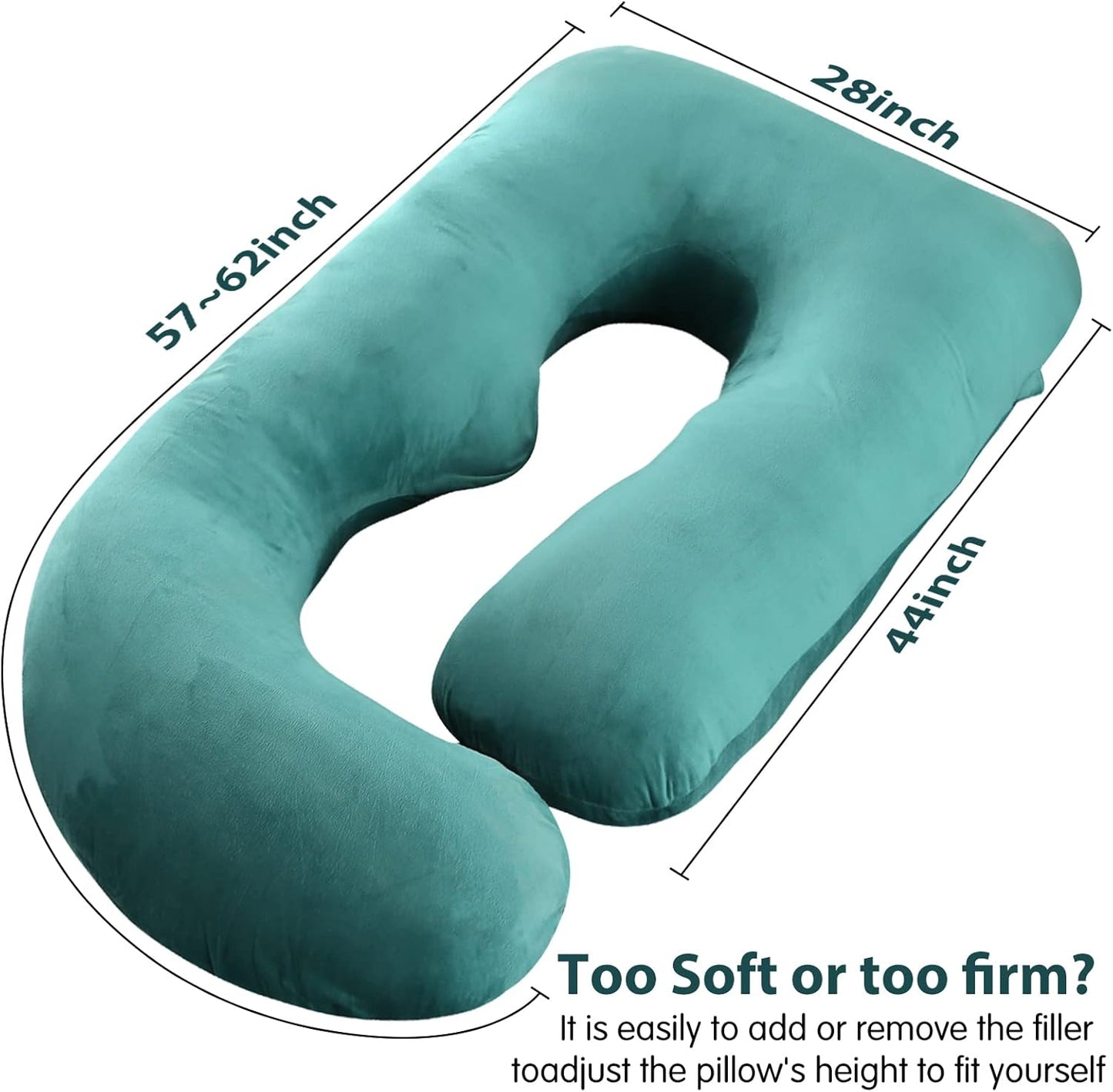 Full Body Pregnancy Pillow for Women-57 Inch U-Shaped Maternity Pillow with Removable Washable Cover Support for Back,Hips,Belly,Legs & Neck (Velvet,Forest Green)